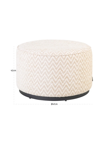 Pouf Rond et Repose-Pieds Motif Chevron Beige LEXIE
