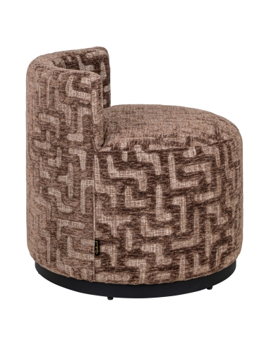 Round Design Armchair Labyrinth Pattern Brown FRANNY