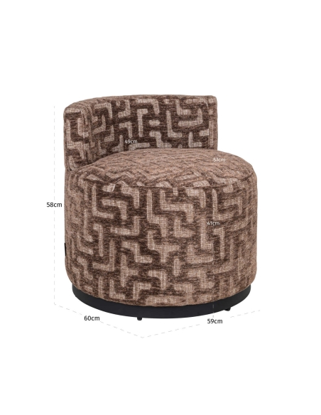 Round Design Armchair Labyrinth Pattern Brown FRANNY