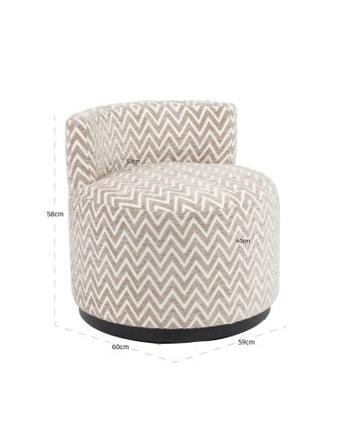 Round Design Armchair Chevron Pattern Sand FRANNY
