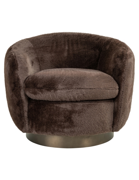 Round Swivel Armchair Soft Fabric Chocolate COLMAR