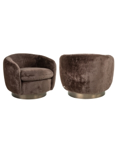 Round Swivel Armchair Soft Fabric Chocolate COLMAR