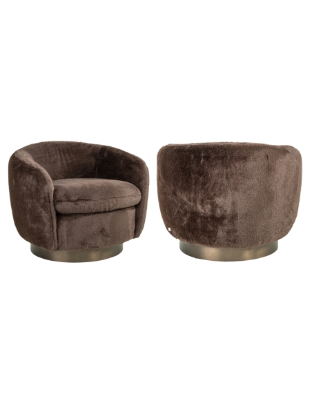 Round Swivel Armchair Soft Fabric Chocolate COLMAR
