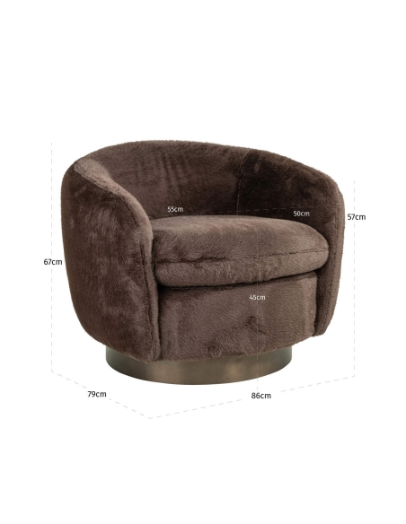 Round Swivel Armchair Soft Fabric Chocolate COLMAR