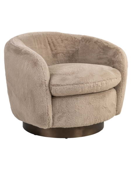 Round Swivel Armchair Soft Fabric Khaki COLMAR