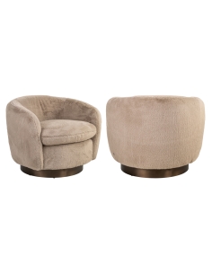 Sillón giratorio redondo de tejido suave caqui COLMAR