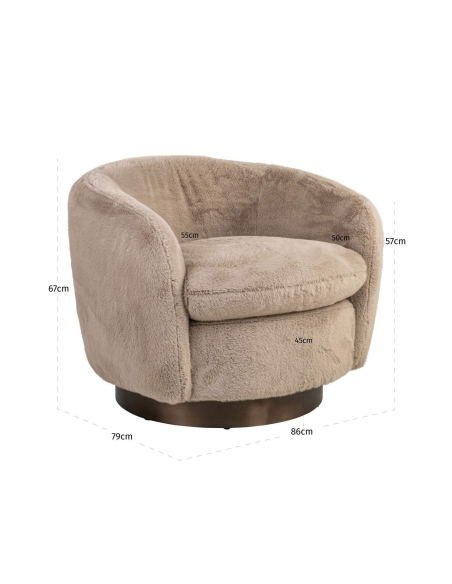 Round Swivel Armchair Soft Fabric Khaki COLMAR