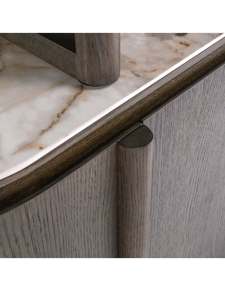 Display Cabinet Open Shelves Marble Effect Top LANGFORD