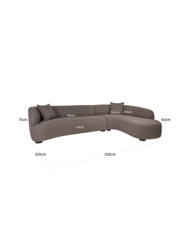 Sofá de canto direito em tecido castanho generoso PANDORA