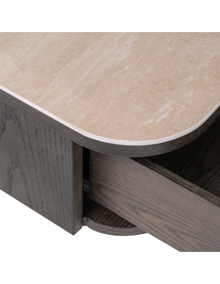 2-Drawer Nightstand Travertine-Effect Top NANDO