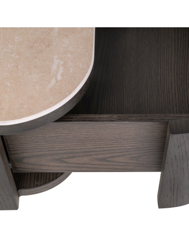 2-Drawer Nightstand Travertine-Effect Top NANDO