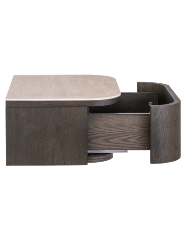 2-Drawer Nightstand Travertine-Effect Top NANDO