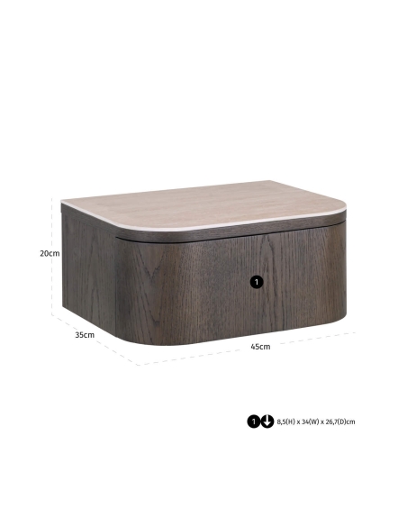 2-Drawer Nightstand Travertine-Effect Top NANDO