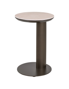 Mesa auxiliar redonda con tablero efecto travertino RITZ