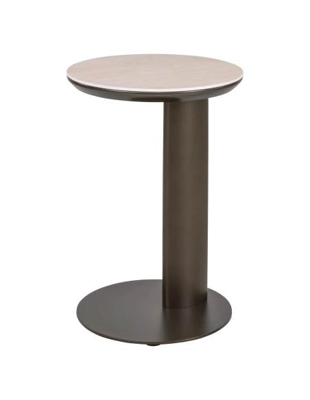 Mesa de Apoio Redonda com Tampo Efeito Travertino RITZ