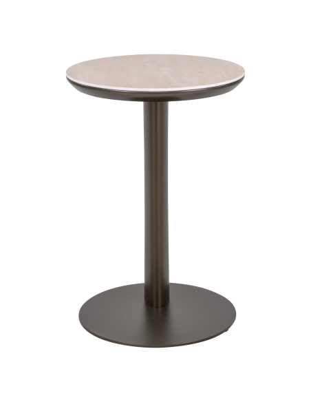 Mesa auxiliar redonda con tablero efecto travertino RITZ