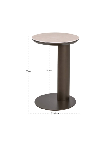 Mesa de Apoio Redonda com Tampo Efeito Travertino RITZ
