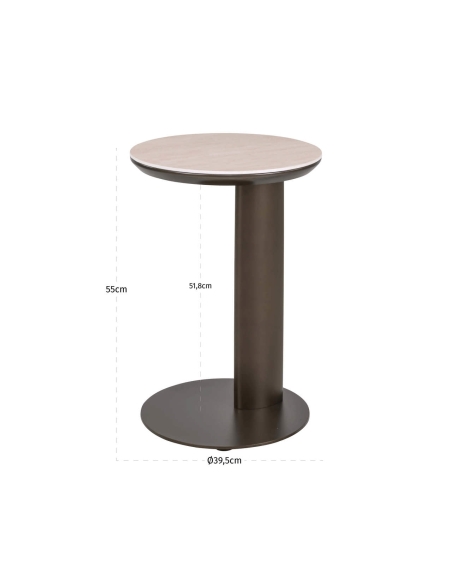 Table d'Appoint Ronde Plateau Effet Travertin RITZ