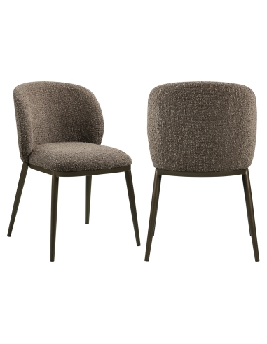 Chaise de Salle à Manger Tissu Bouclé Brun GANDY