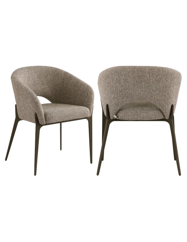 Chaise de Salle à Manger Accoudoirs Tweed Brun KENZI