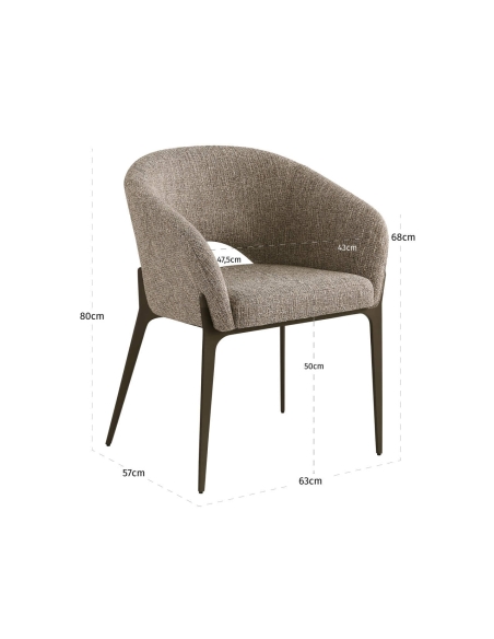 Chaise de Salle à Manger Accoudoirs Tweed Brun KENZI