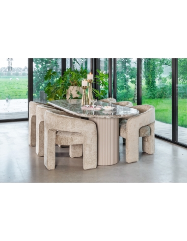 Beige tonvormige eetkamerstoel BELLE | Loft