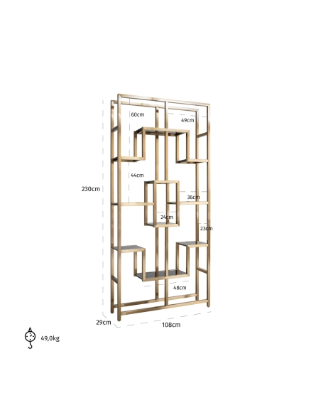 Étagère vitrine asymétrique dorée MAGNUS | Loft