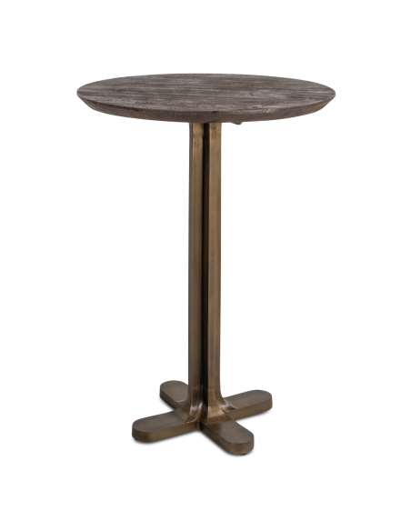 Mesa de bar redonda de madera marrón bronce REVELIN | Loft