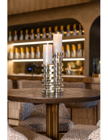 Tavolo da bar rotondo in legno marrone bronzo REVELIN | Loft