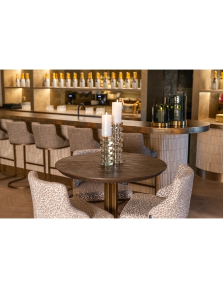 Mesa de bar redonda de madera marrón bronce REVELIN | Loft