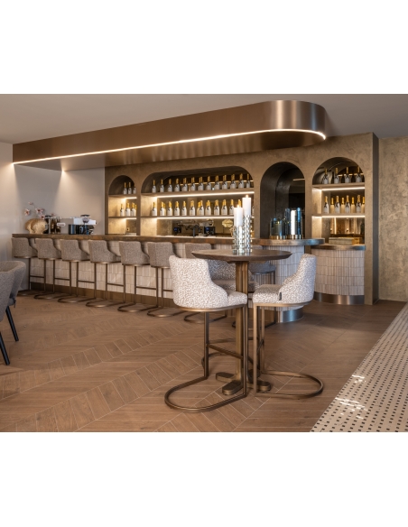 Mesa de bar redonda de madera marrón bronce REVELIN | Loft