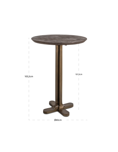 Table de bar ronde bois brun bronze REVELIN | Loft
