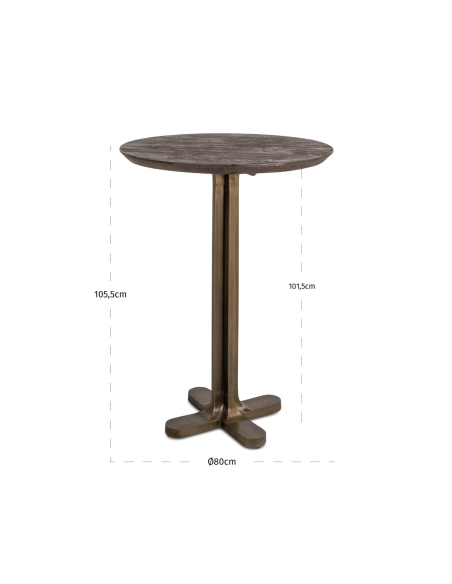 Table de bar ronde bois brun bronze REVELIN | Loft