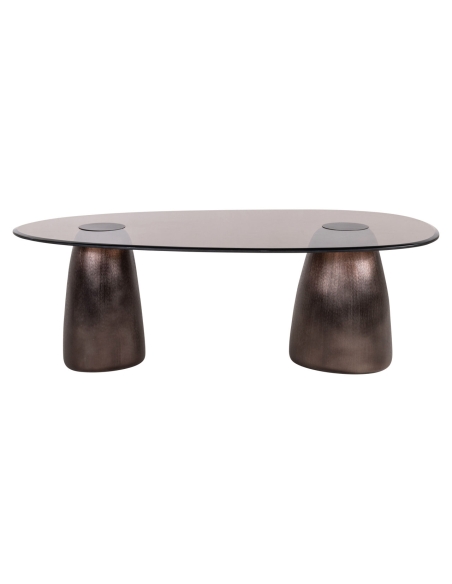 Mesa de centro ovalada de vidrio ahumado bronce HAYDEN | Loft