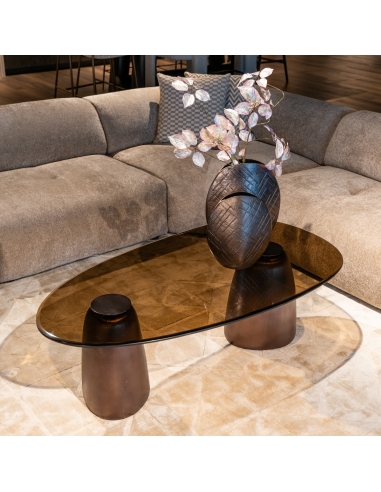 Mesa de centro ovalada de vidrio ahumado bronce HAYDEN | Loft