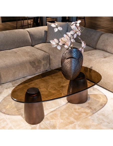Mesa de centro oval em vidro fumado bronze HAYDEN | Loft