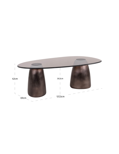 Mesa de centro ovalada de vidrio ahumado bronce HAYDEN | Loft