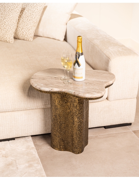 Table d'appoint marbre laiton vieilli ABANDOS | Loft