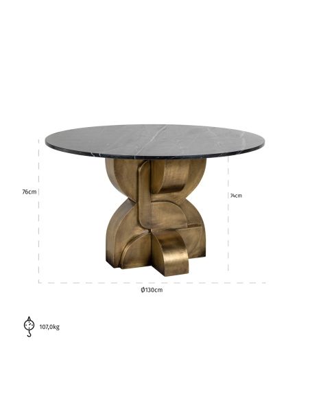 Table à manger marbre noir laiton 130 MADDOX | Loft