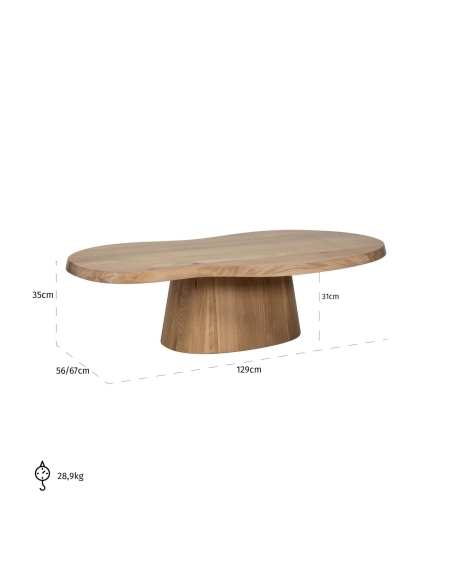 Natural oak coffee table organic shape RIVA