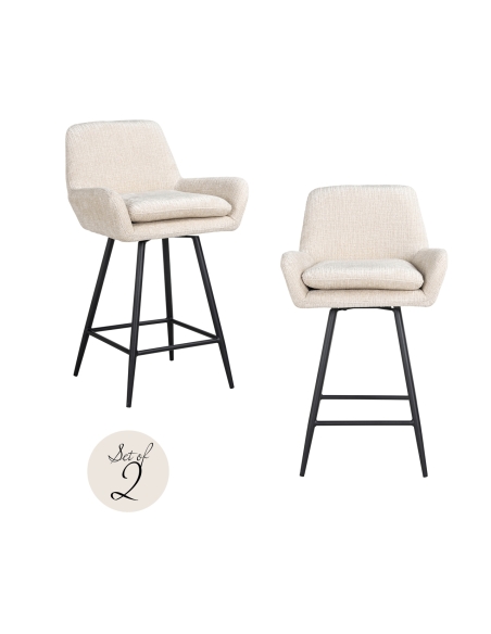 Banco de bar em chenille bege conjunto de 2 LINSEY | Loft