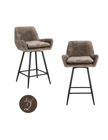 Banco de bar em chenille taupe conjunto de 2 LINSEY | Loft