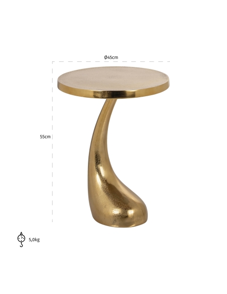 Mesa de apoio redonda com base curva dourada DOLPHIN