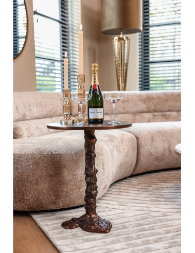 Table d'appoint ronde piètement branche bronze MISTY