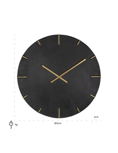 Horloge murale ronde aluminium noir dorée 74 BILAL