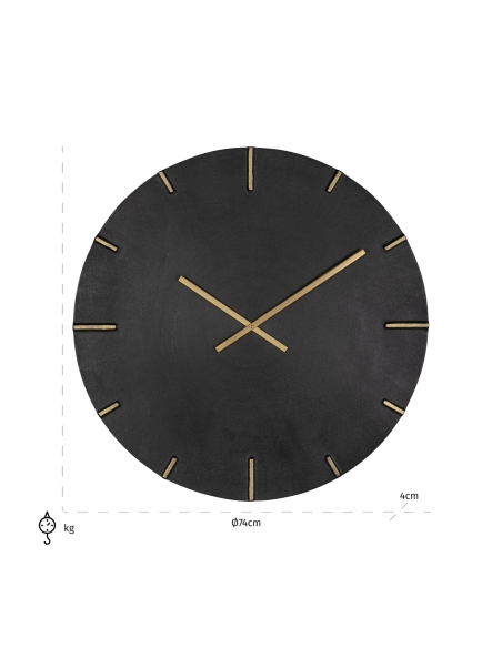 Runde Wanduhr aus schwarzem Aluminium goldfarben 74 BILAL