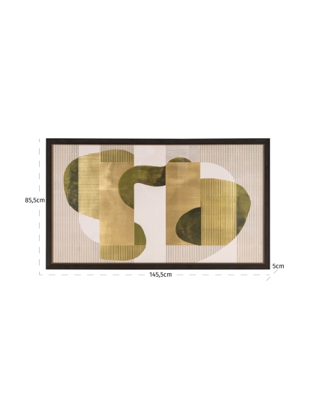 Quadro abstrato formas orgânicas verde dourado JOYLIN