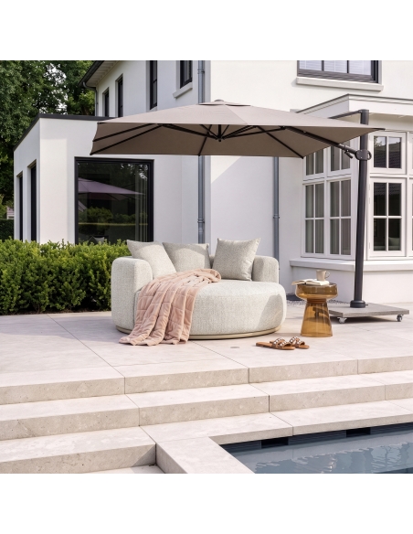 Round sun lounger in ecru bouclé fabric BELUCCI