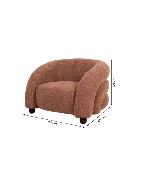 Sillón SIERRA caramelo con medidas 99x89x69 cm indicadas.