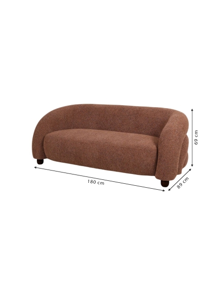 SIERRA caramel sofa with annotated 180 x 89 x 69 cm dimensions